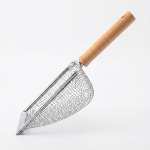 2 Pack Gardening Soil Sifter, Compost Dirt Rock Sifter, One-Hand Operation with Ergonomic Wood Handle, 0.15/0.2 Inch Stainless Steel Dual Mesh Sieve for Planting, Sand, Cat Litter (5.5in / 14cm) - size: 5.5in / 14cm