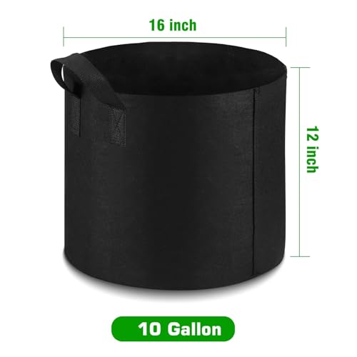 12-Pack 10 Gallon Grow Bags Heavy Duty Thickened Nonwoven Fabric Pots with Durable Handles - size: 10 Gallon