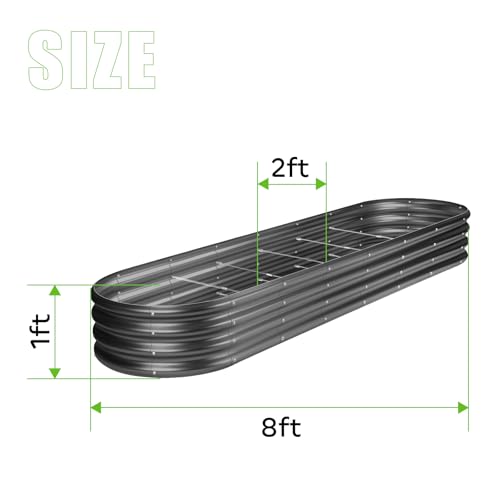 Land Guard 8×2×1ft Galvanized Raised Garden Bed Kit, 108 Gallon Capacity Raised Garden Boxes Outdoor, Oval Metal Raised Garden Beds for Vegetables, Gray(with 10 Connecting rods) - color: Gray, size: 8x2x1ft