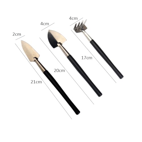 2 Sets Garden Tool Set Mini Gardening Tool Kit Garden Shovel Garden Rake Garden Trowel with Stainless Steel Head and Plastic Handle for Plant, Black