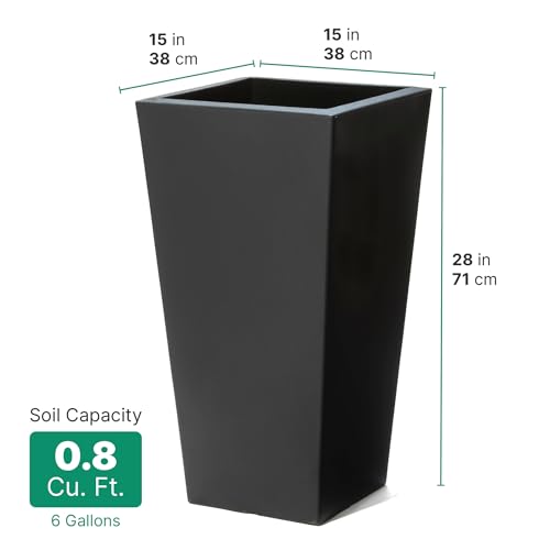 Step2 Tremont Tall Square Tapered Planter, 28 in Resin Planter, Self-Watering, Onyx Black - color: Onyx Black, size: 1-Pack, style: Tall
