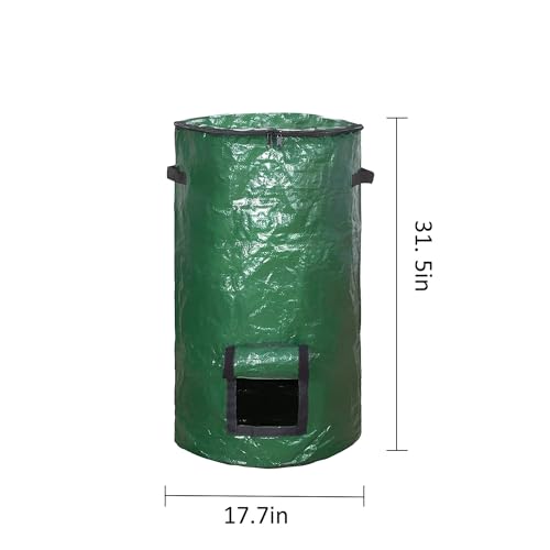 34 Gallon Garden Compost Bin Bag, Reusable Organic Fertilizer Fermented Bag with Lid,Collapsible Leaf Lawn Bags Gardening Container (Green) - color: Green, size: 34 gallon