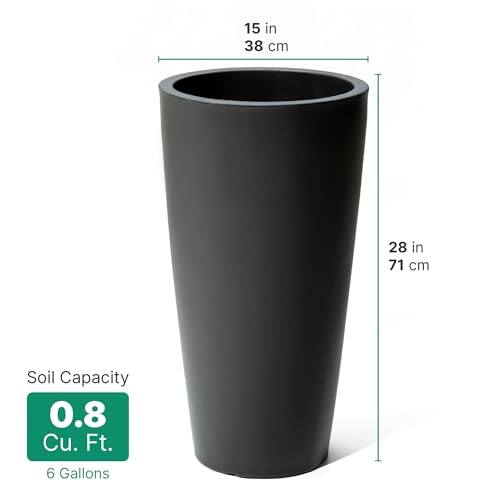 Step2 Tremont Tall Round Tapered Planter 2-Pack, 28 in Resin Planters, Self-Watering, Onyx Black - color: Onyx Black, size: 2-Pack