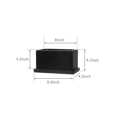 8 Inch Rectangular Ceramic Plant Pot, Window Box, Glazed Black - color: Black, size: 8 Inch