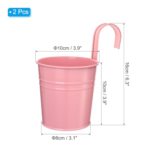 PATIKIL 4 Inch Hanging Flower Pots, 2Pcs Metal Iron Hanging Planters Flower Holder with Detachable Hook for Outdoor Indoor Garden Railing Fence Balcony, Light Pink - color: Light Pink
