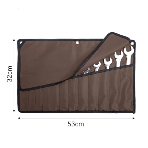 Chisel Roll, 6 Pockets Roll Up Tool Pouch, Waxed Canvas Small Tool Roll - color: Brown- 12 Pockets Oxford Cloth