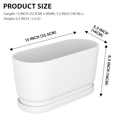 13" Rectangular Ceramic Planter with Drainage and Saucer, White - color: Matte White, size: Large