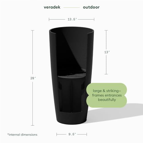 Veradek Mason Series Vega Planter - Tall Round Outdoor Planter with Shelf - color: Black, size: 28 inch