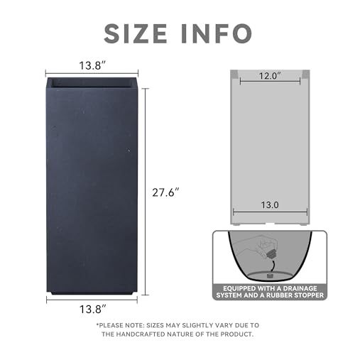 Kante Large Column Square Charcoal Concrete Planter 27.6" H, Outdoor - color: Charcoal, size: 27.6" H