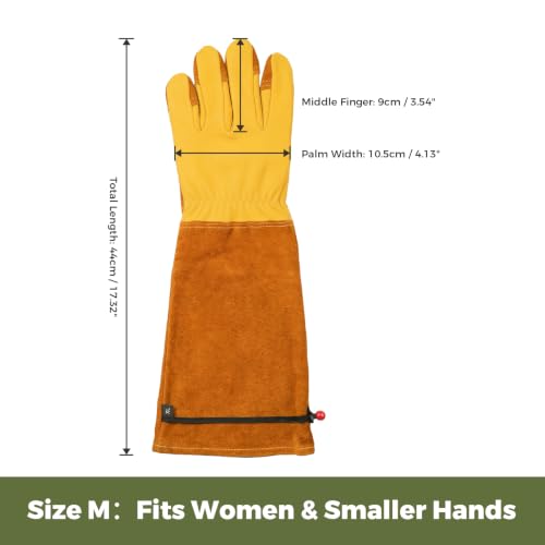 Aegend Long Gardening Gloves for Men, Reinforced Fingertips Cowhide Leather, Elbow-Length Gauntlet Cuff, Breathable & Durable for Yard Work Fit for Large Hands (Gold Yellow, M) - color: Golden Yellow, size: Medium