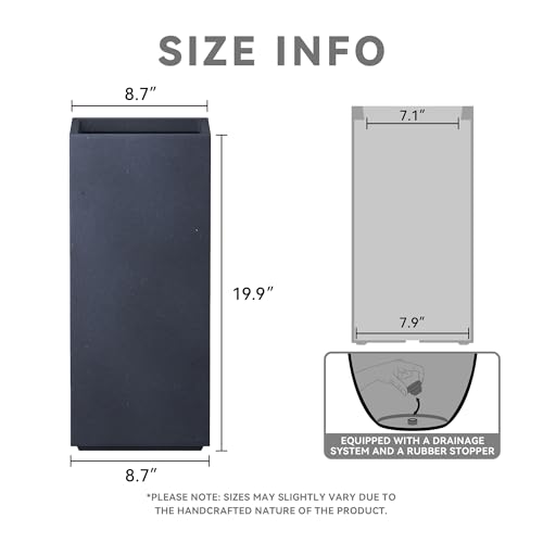 Kante Small Column Square Charcoal Concrete Planter 19.9" H, Outdoor - color: Charcoal, size: 19.9" H