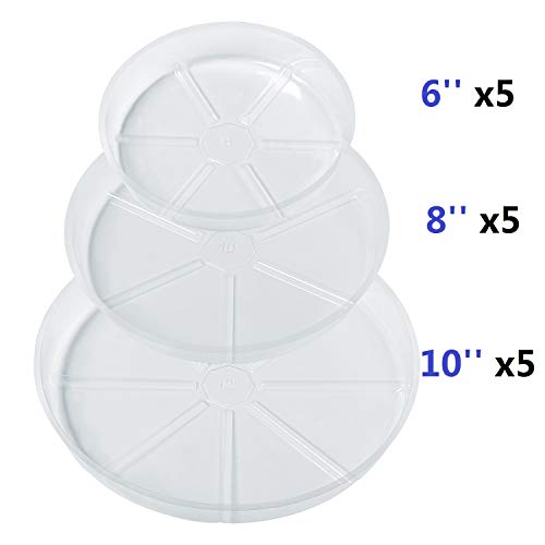 Idyllize 15 Pack, Assorted Sizes 6 8 10 Inch Clear Plastic Plant Saucer Drip Trays for pots, 5 Pieces of Each Size (Assorted Sizes 6'', 8'', 10'') - style: Lightweight