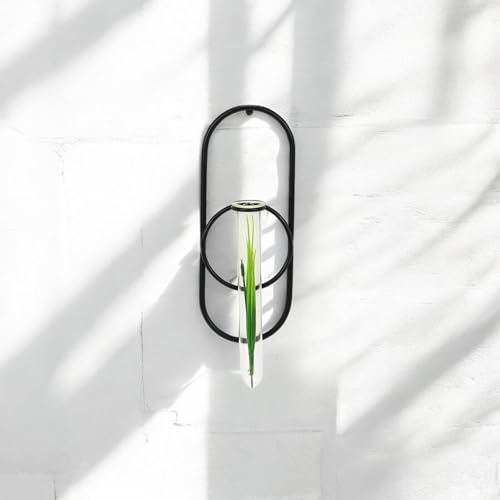 Sephra 10.25" Oval Wall Hanging Planter - Indoor Plant Propagation Station and Flower Vase - Modern Black Finish for Living Room or Home Office Decor