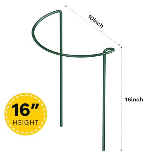 12 Pack Plant Support Stakes, 10" Wide x 16" High Half Round Metal Peony Cages and Support, Green Garden Plant Stake Plant Support Ring Border for Peony Tomato, Hydrangea, Flower Indoor Outdoor