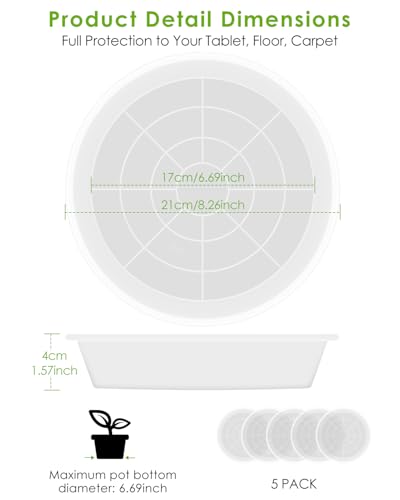 PACETAP 8 inch Plant Saucer Pot Tray 5 Pack, Heavy Duty Thickened PP Plastic Flower Planter Water Drip Trays for Indoors Outdoors Garden, Round Plastic Planter Water Catcher for Pot, Plant Dish - size: 8 Inch