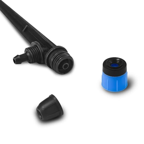 55 Pieces Drip Irrigation Emitters Vortex for 1/4" Tubing, Adjustable 360 Degree Water Flow Irrigation Fan Shape Spray Emitter On 5" Stake for Garden Watering System - color: Blue Lock Emitter-55P