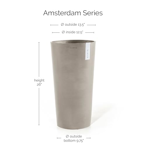 Ecopots Amsterdam Mid High Round Flower Planter, Taupe, 26" - color: Taupe
