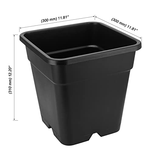 MOUYAT 5 Pack 5 Gallon Large Square Nursery Pots with Saucers, 12 x 12 Inch Black Plastic Plant Nursery Pots Garden Planter for Planting Flowers - color: Black, size: 5 Pack 5 Gallon