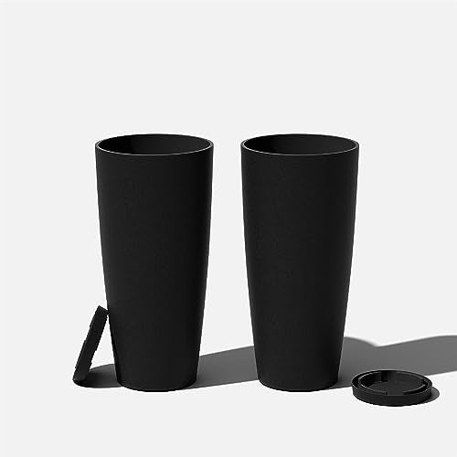 Veradek Mason Series Vega Planter & Drip Tray - Round Planter with Shelf - color: Black, size: 28 inch - 2 pack with saucers