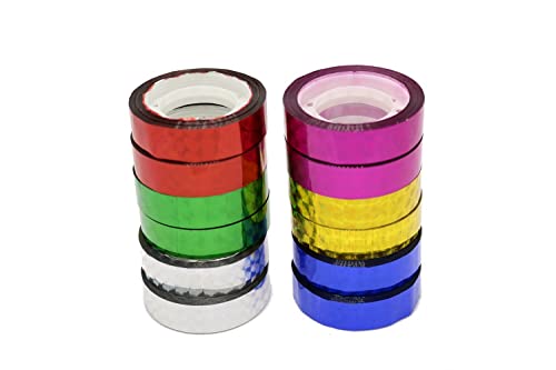 Hula Hoop Washi Prism Tape (24 Pack) 1/2" (12MM) x 25 Feet (3.5M)- 6 Holographic Colors - 2 Rolls of Each Color. Great for Fishing Lure, Arts and Craft Kids Projects. (24)