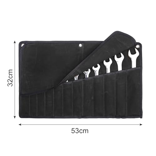 Chisel Roll, 6 Pockets Roll Up Tool Pouch, Waxed Canvas Small Tool Roll - color: Black- 12 Pockets Canvas