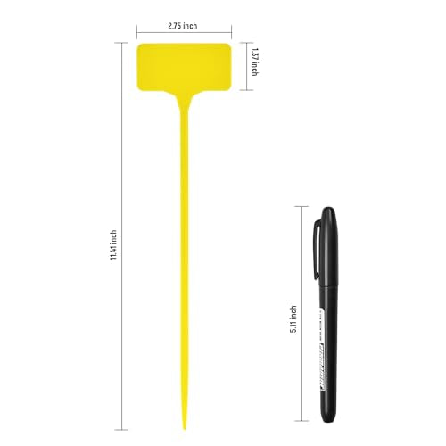 Plant Labels,60PCS Yuanling T-Type 11.4" Large Plastic Plant Tags Waterproof Plant Makers Nursery Garden Labels for Outdoor Indoor Plants Herbs Flowers Vegetable Potted Belt Marker Pen (Yellow) - color: Yellow
