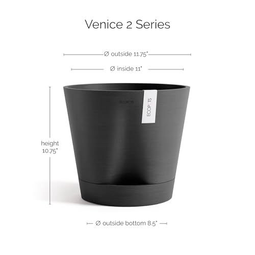 Ecopots Venice 2 Round Flower Planter with Water Reservoir, Dark Grey, 12" - color: Dark Grey, size: 12"