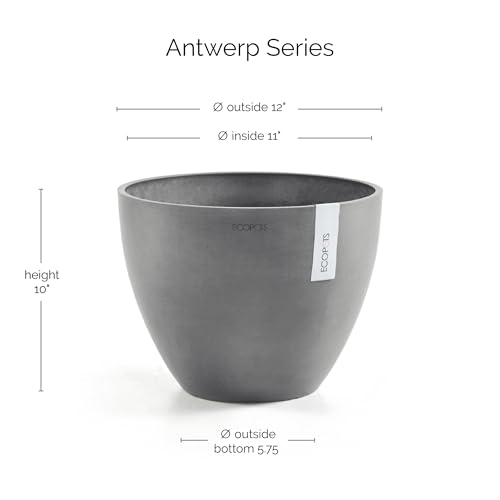 Ecopots Antwerp Round Tapered Flower Planter, Grey, 12" - color: Gray, size: 12"