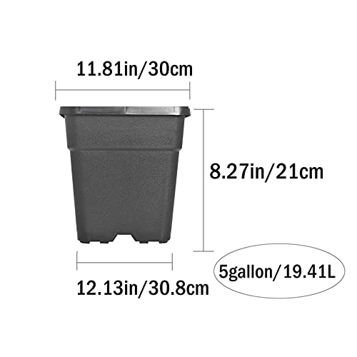 10-Pack 5 Gallon Square Plant Nursery Pot Grow Pots Black Nursery Container - size: 5 Gallon