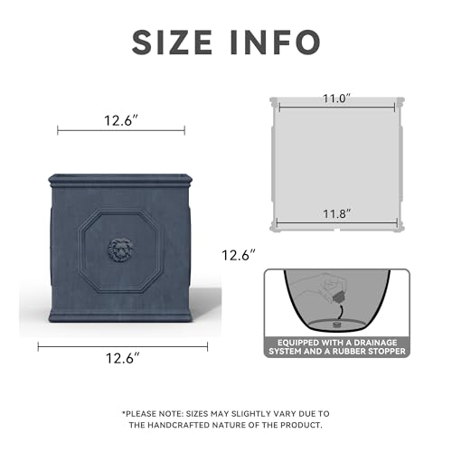 Kante Square Lion Head Concrete Planter, Classic English Style Plant Pot with Drainage Hole and Rubber Plug for Indoor Outdoor Garden Patio Home, 12.6"x12.6"x12.6" Gravel Gray - color: Gravel Gray, size: 12.6"