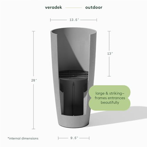 Veradek Mason Series Vega Planter - Tall Round Outdoor Planter with Shelf - color: Gray, size: 28 inch