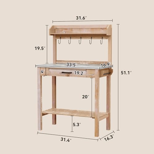 HOLTICO Potting Bench with Storage Drawer, Natural