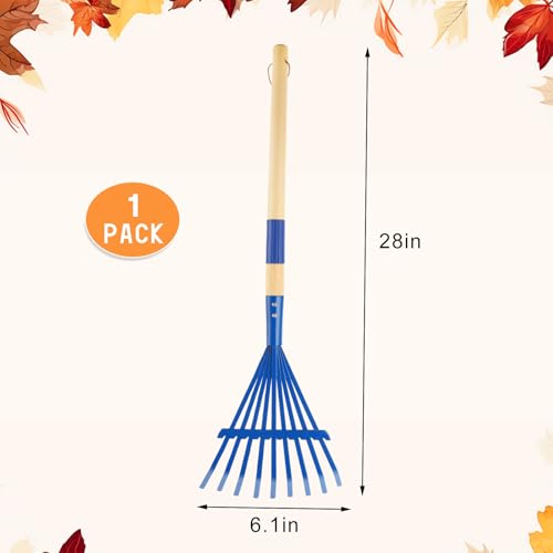 Kids Rakes with Hardwood Handle - Metal Kids Leaves Rakes, 28" Child Size Lawn Rakes with Vibrant Blue Heads, Garden Tool Set for Kids Boys and Girls - color: Blue