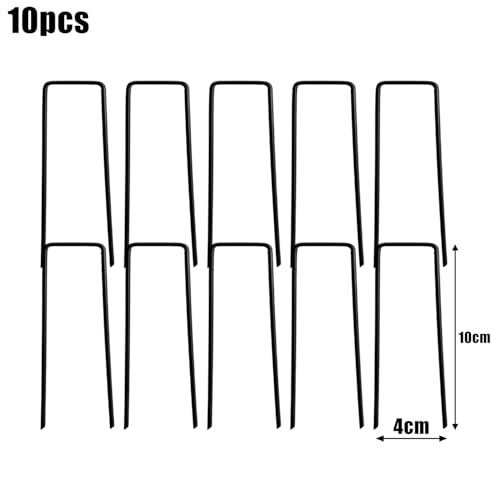 10Pcs Garden Staples Landscape Stakes Ground Pins, Lawn Staples Weed Fabric Staple, Steel Sod Anchor Securing Pegs for Securing Fabric (Black, 10x4cm) - color: Black