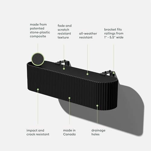 Veradek Demi Series Railing Planter - Round Window Box with Bracket - color: Black, size: 36 inch - 2 Pack