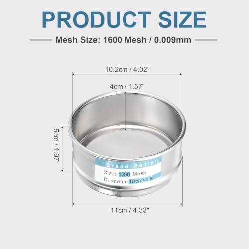 PATIKIL Lab Sieve 1600 Mesh(0.009mm) 4"(10.2cm) Diameter Sifting Screen - size: 1600 Mesh(0.009mm)/4"(10.2cm) Dia