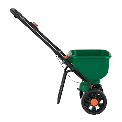 Scotts Turf Builder EdgeGuard DLX Broadcast Spreader for Seed, Fertilizer, Salt, Ice Melt, Holds up to 15,000 sq.ft. Product, Green - style: Deluxe