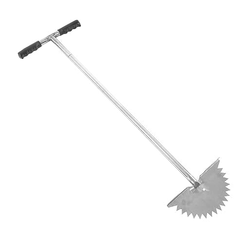 Manual Lawn Edger with Saw Tooth Half Moon, Handle with T Grip for Edging Along Sidewalks Rustproof Stainless Steel Construction