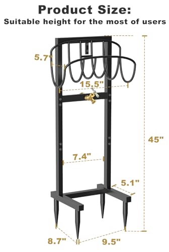 Artigarden Outdoor Garden Hose Holder Freestanding with Brass Faucet And 4 Spikes, Heavy Duty Metal Water Hose Reel Stand Hanger Rack Organizer Holds Storage 150ft Hose for Outside Yard Lawn, Black - style: Wave Style with Faucet