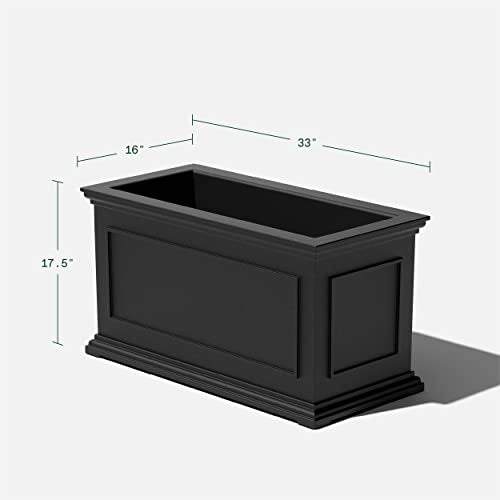 Veradek Brixton Series Large Plastic Planter - Black, Outdoor Patio/Balcony, All-Weather Resistant, Dimensions: 17.5"H x 16"W x 32"L, Classic Estate Design for Flowers, Trees, Shrubs - color: Black