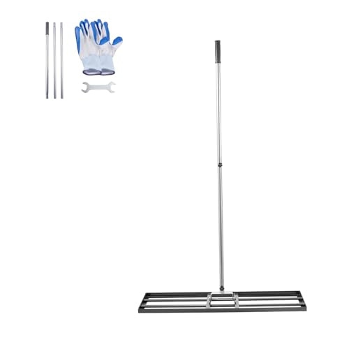 VEVOR Lawn Leveling Rake, Lawn Leveler with 83.9 in Handle, 36x10 in Ground Plate, Rust-Resistant Carbon Steel Soil Leveler, 3 Heights Adjustable, Effort Saving Lawn Leveling Tool for Yard Golf Court - size: 36x10 in, style: Classic: Carbon Steel