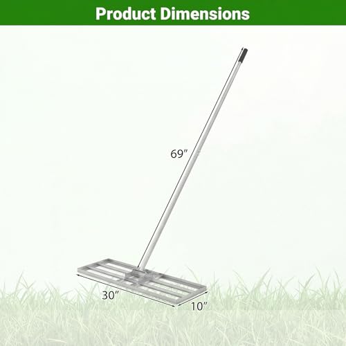 Goplus Lawn Leveling Rake, 30" x 10" Heavy Duty Level Lawn Tool w/ Ergonomic Handle for Soil, Effort-Saving Landscape Rake for Garden, Backyard, Golf Course, Farm, Pasture (Sliver) - color: Sliver