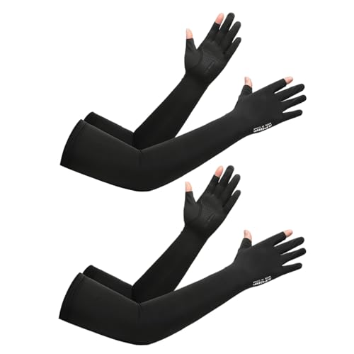Inf-way UV Protection Armsleeves with Cut Finger Sun Gloves Men Anti-slip Fishing Driving Cycling Sports Cooling Long Sleeves - color: Black+black