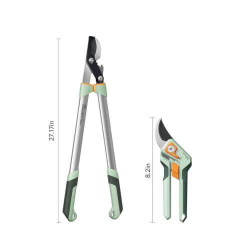 PrunePro Pruning Shears Loppers Set - Adjustable Bypass Hand Pruner Sharp German Stainless Steel Teflon Coating Garden Clippers for Branches Stem Plant Tree Cutters