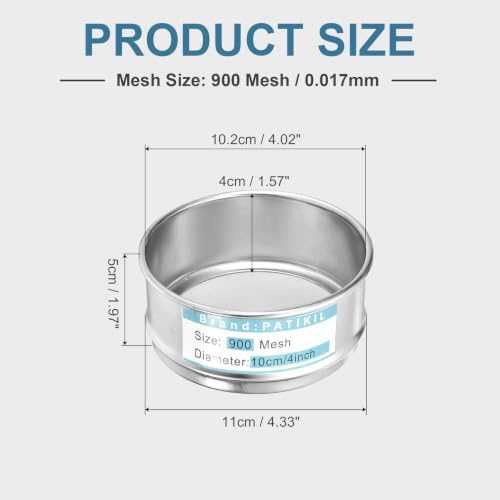 PATIKIL Lab Sieve 900 Mesh(0.017mm) 4"(10.2cm) Diameter Sifting Screen - size: 900 Mesh(0.017mm)/4"(10.2cm) Dia