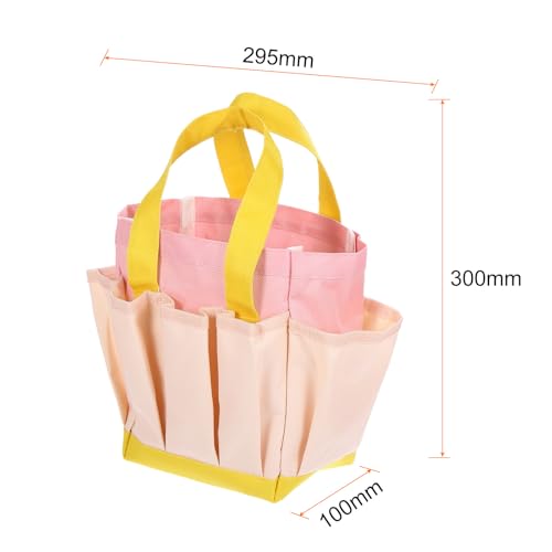 HARFINGTON Garden Tool Bag 11.61" x 3.94" x 11.81" Large Oxford Bag with Pockets Garden Tote Bag Gardening Plant Tool Organizer Storage Carrier Store for Outdoor Women Men, Light Pink