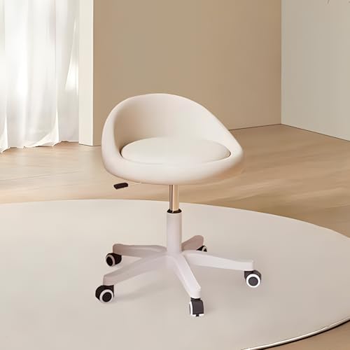 Rolling Stool – Ergonomic Swivel Seat, Adjustable Height, Ultra-Quiet Wheels, Padded PU Leather Cushion, for Salon, Office, Massage & Medical Use Beige - color: Beige