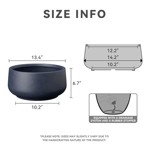 Kante Accent Round Bowl Charcoal Concrete Planter 14.2" Dia, Outdoor - color: Charcoal, size: 13.4" Dia