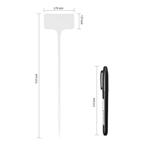 Plant Labels,60PCS Yuanling T-Type 11.4" Large Plastic Plant Tags Waterproof Plant Makers Nursery Garden Labels for Outdoor Indoor Plants Herbs Flowers Vegetable Potted Belt Marker Pen (White) - color: White
