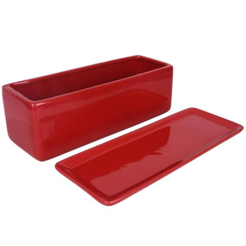 Vencer 14 Inch Rectangular Modern Minimalist Ceramic Succulent Planter Pot - Window Box with Saucer,Office Desktop Potted Stand,Red,VF-0173R - color: Red, size: 14 Inch